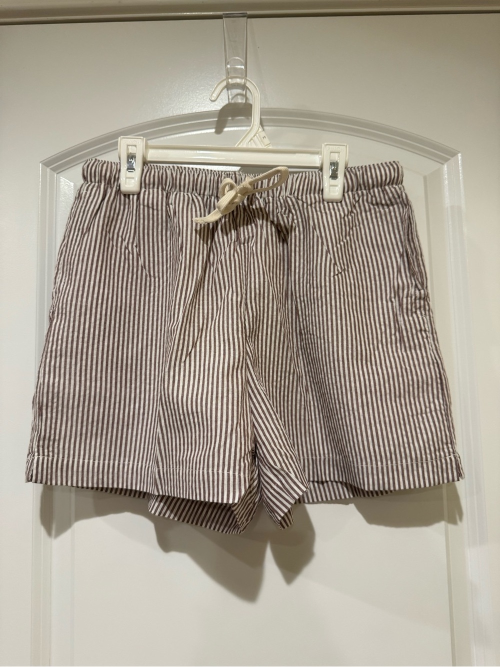 High-Waist Striped Drawstring Women’s Shorts - Brown/White